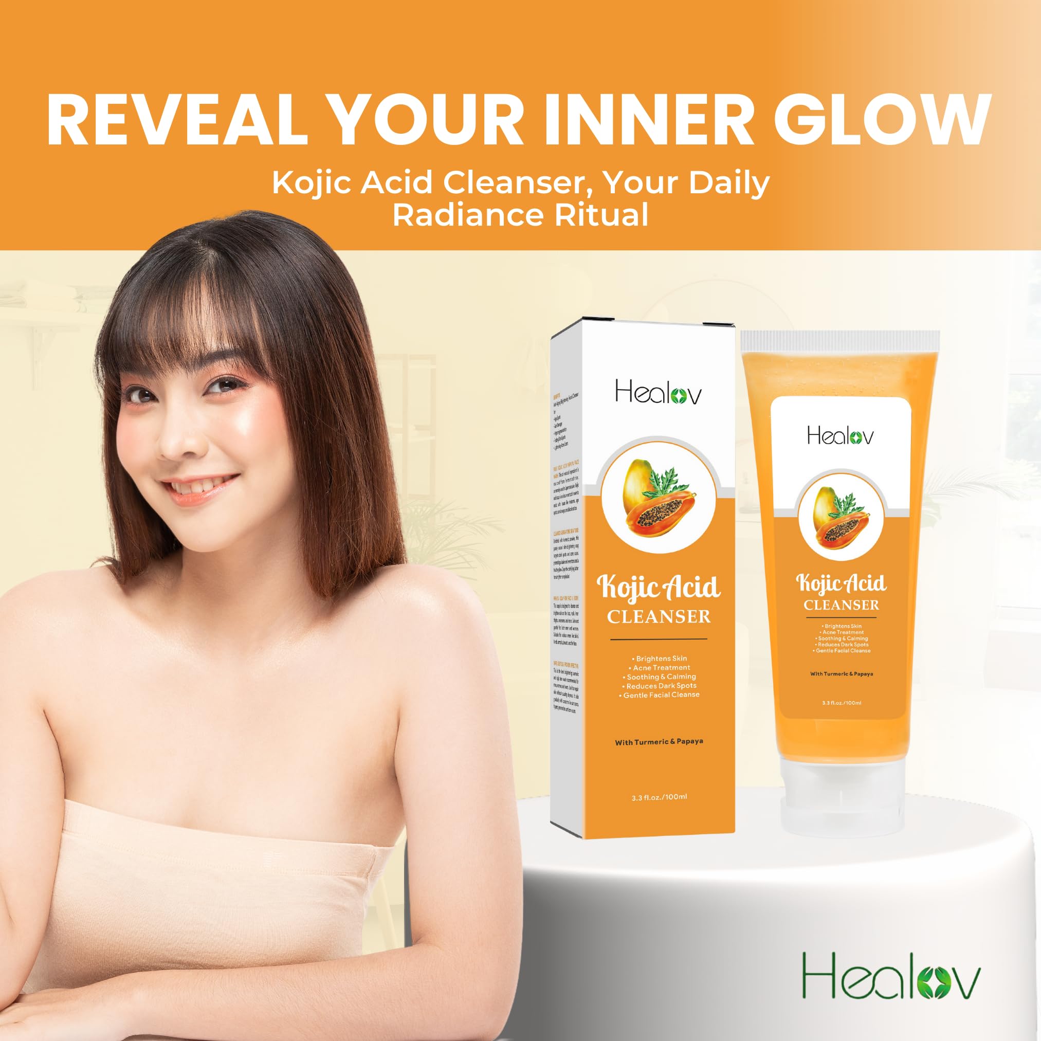 Kojic Acid Soap – Skin Brightening Kojic Papaya Face & Body Wash for Hyperpigmentation – Dark Spot Soap Reduces Acne, Scars, and Enhances Skin Tone – Turmeric Facial Cleanser for Brighter Glowing Skin